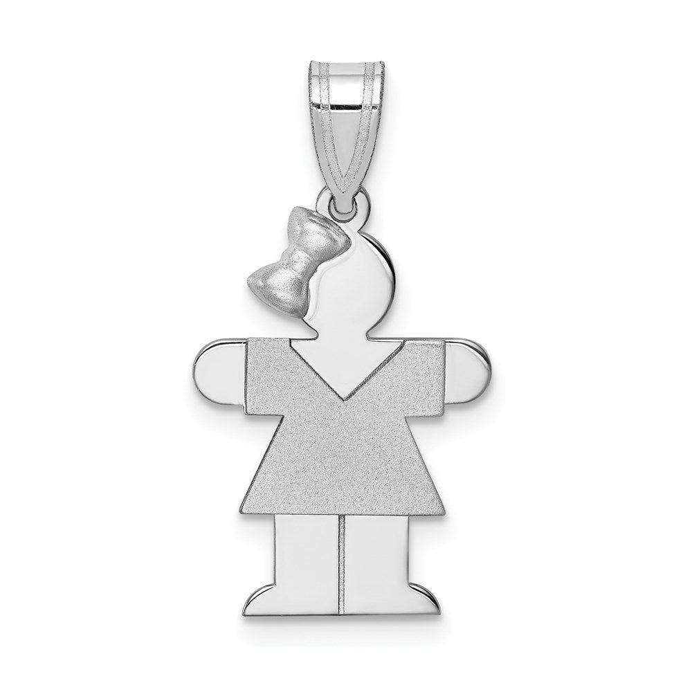 14k White Gold Small Girl w/Bow on Left Engravable Charm - 3