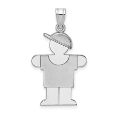 14k White Gold Medium Boy w/Hat on Right Engravable Charm - 3