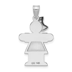 14k White Gold Medium Girl w/Bow on Left Engravable Charm - 3