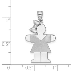 14k White Gold Medium Girl w/Bow on Left Engravable Charm - 3