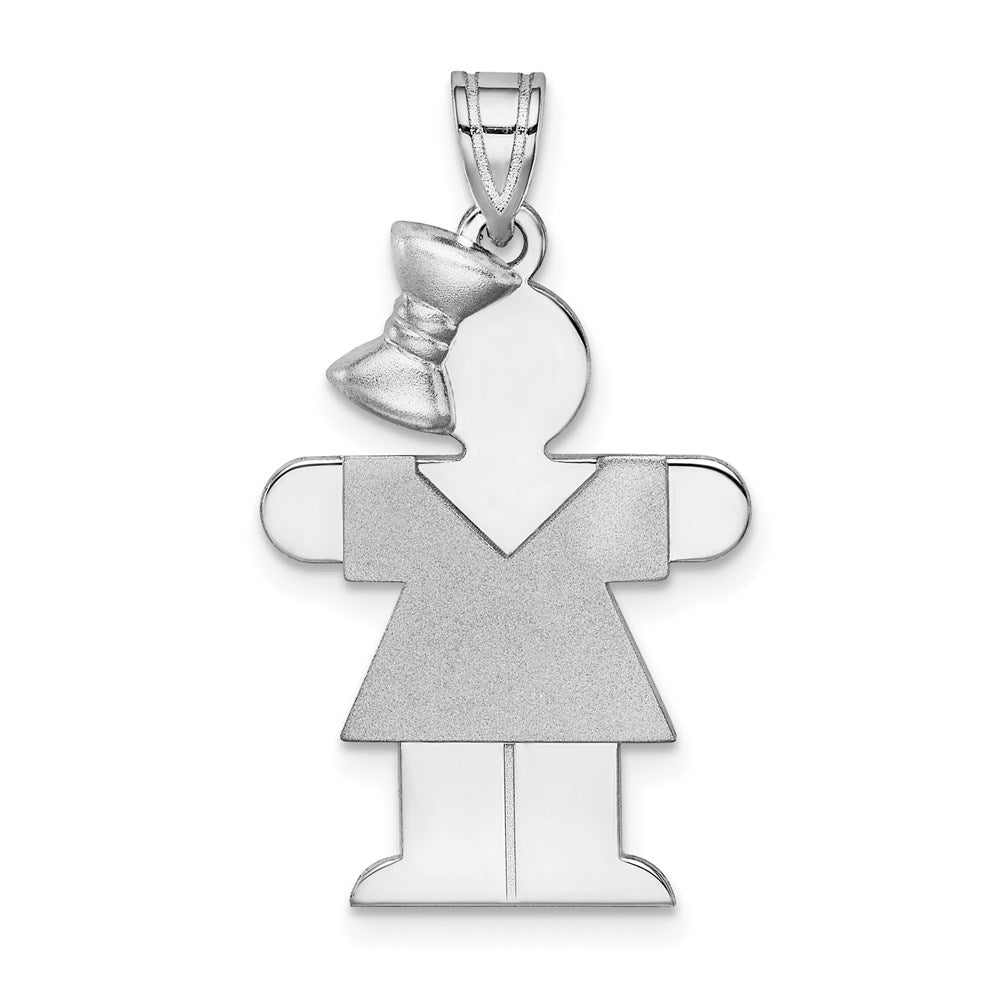 14k White Gold Medium Girl w/Bow on Left Engravable Charm - 3