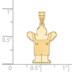 14k Solid Satin Engravable Boy with Overalls Charm