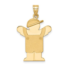 14k Solid Engravable Boy in Overalls with Hat on Left Charm - 2