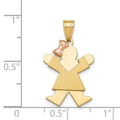 14k Two-Tone Small Girl with Bow on Left Engravable Charm - 3