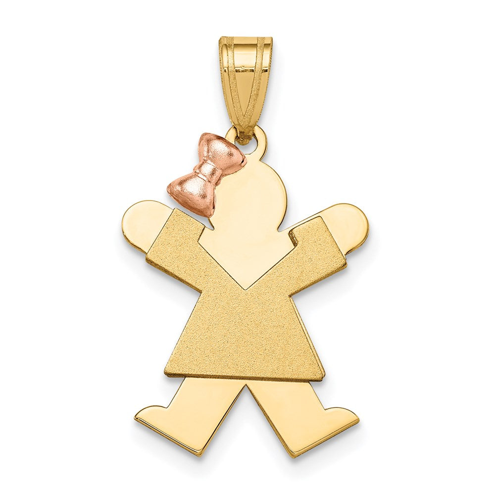 14k Two-Tone Small Girl with Bow on Left Engravable Charm - 3