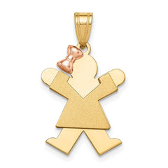 14k Two-Tone Small Girl with Bow on Left Engravable Charm - 3