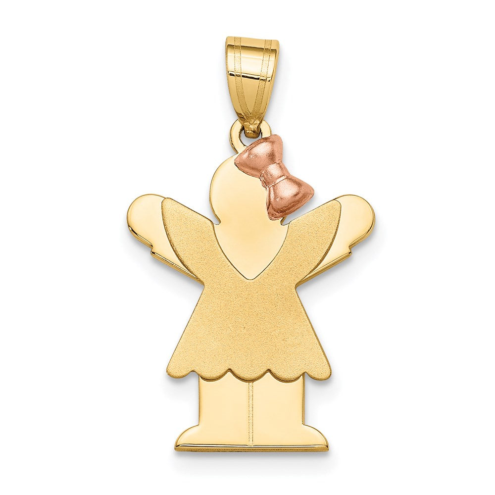 14k Two-Tone Small Girl with Bow on Right Engravable Charm - 2