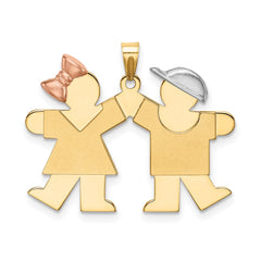 14k Tri-Color Small Girl on Left and Boy on Right Engravable Charm - 2