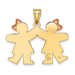14k Two-Tone Small Double Girls Engravable Charm - 2