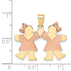 14k Two-Tone Small Double Girls Engravable Charm - 2