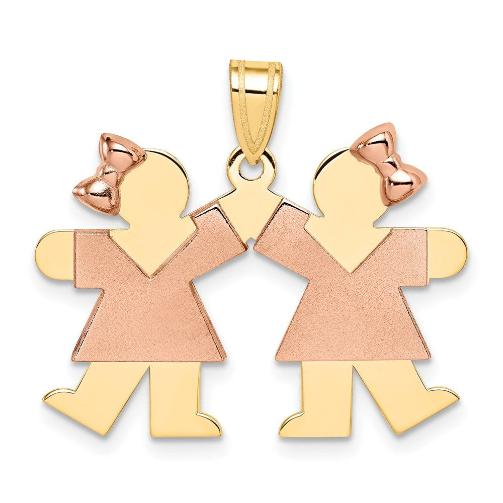 14k Two-Tone Small Double Girls Engravable Charm - 2