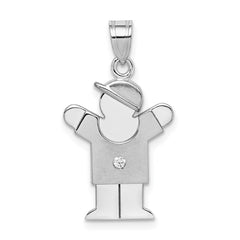 14k White Gold AA Diamond Kid Pendant - 16
