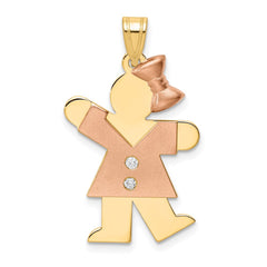14k Two-tone AA Diamond Kid Pendant - 25