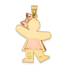 14k Two-Tone Puffed Girl with Bow on Right Engravable Charm - 2