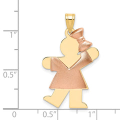 14k Two-Tone Puffed Girl with Bow on Right Engravable Charm - 2