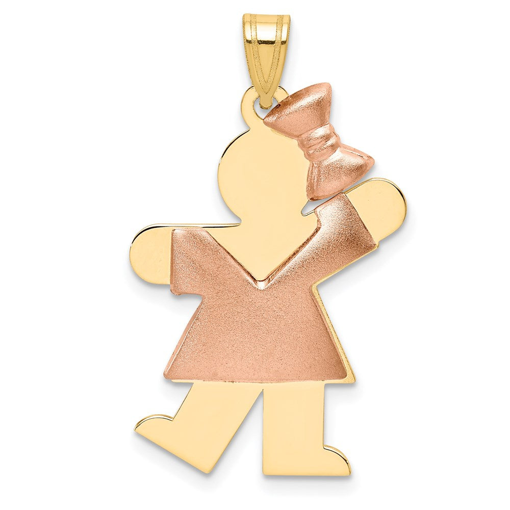 14k Two-Tone Puffed Girl with Bow on Right Engravable Charm - 2