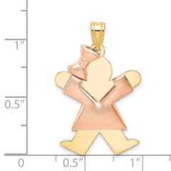 14k Two-Tone Puffed Girl with Bow on Left Engravable Charm - 4