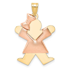 14k Two-Tone Puffed Girl with Bow on Left Engravable Charm - 4