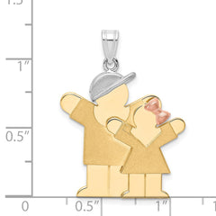 14k Tri-Color Big Boy and Little Girl Engravable Charm - 2