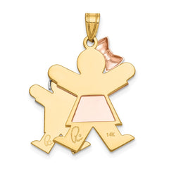 14k Tri-Color Big Girl and Little Boy Engravable Charm - 2