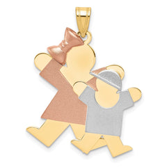 14k Tri-Color Big Girl and Little Boy Engravable Charm - 2
