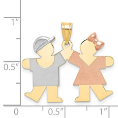 14k Tri-Color Small Boy on Left and Girl on Right Engravable Charm - 2