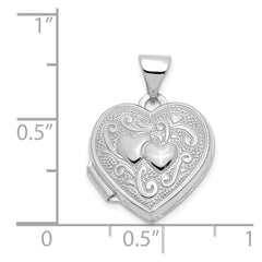 14k White Gold Two Hearts 15mm Heart Locket
