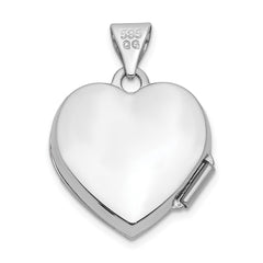 14k White Gold Polished Plain 15mm Heart Locket