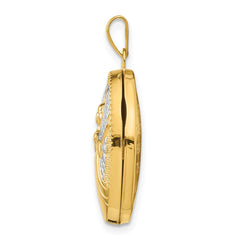 14k with White Rhodium Guardian Angel with Poem on Reverse 21mm Oval Locket