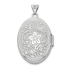 14k White Gold Reversible Floral Swirl Design 26mm Oval Locket