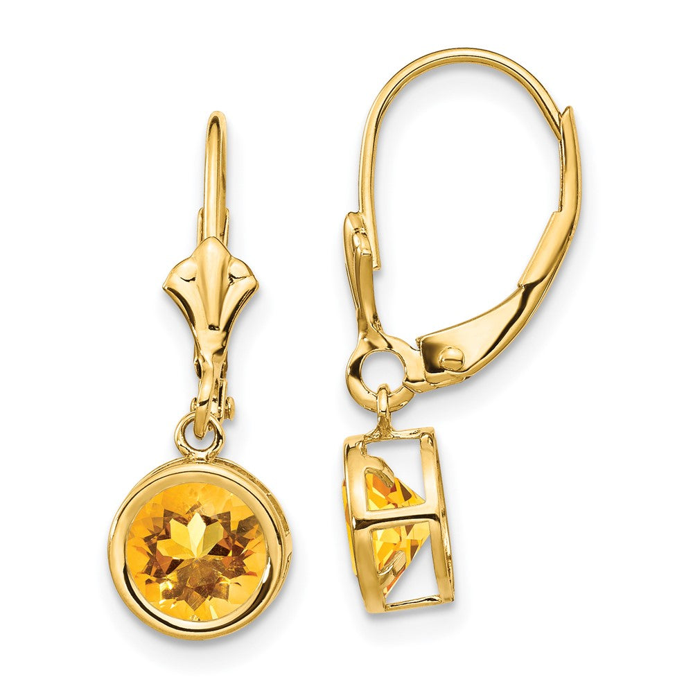 14k 6mm Citrine Leverback Earrings - 2