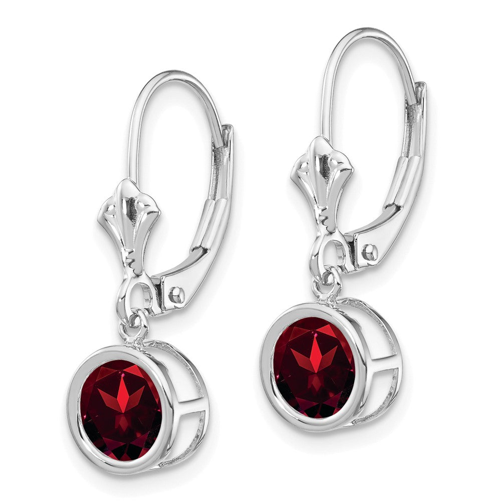 14k White Gold 6mm Garnet Leverback Earrings - 2