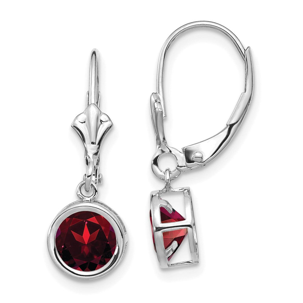 14k White Gold 6mm Garnet Leverback Earrings - 2