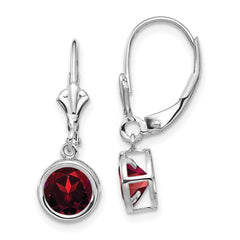 14k White Gold 6mm Garnet Leverback Earrings - 2