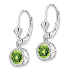 14k White Gold 6mm Peridot Leverback Earrings - 2