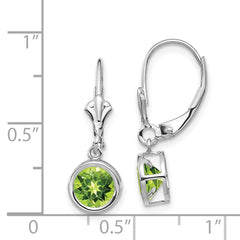 14k White Gold 6mm Peridot Leverback Earrings - 2