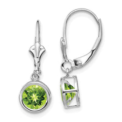 14k White Gold 6mm Peridot Leverback Earrings - 2