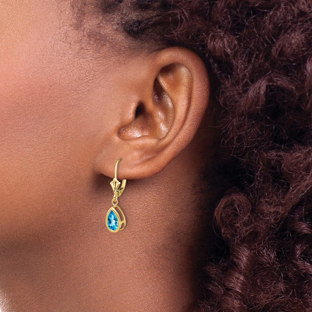 14k 8x5mm Pear Blue Topaz Leverback Earrings