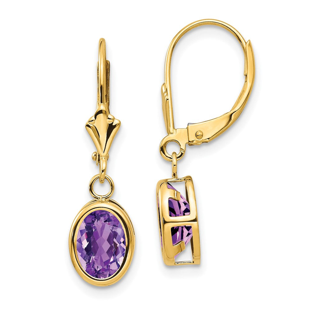 14k 8x6mm Oval Amethyst Leverback Earrings
