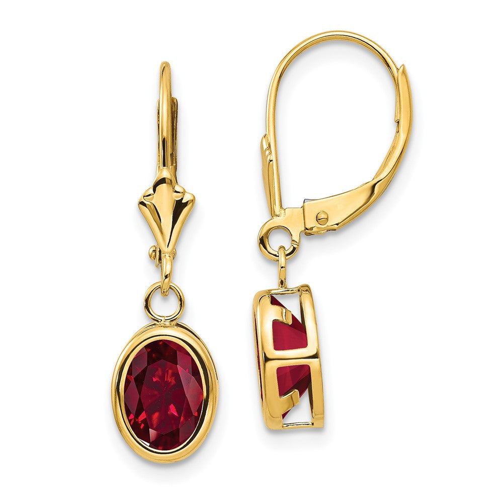14k 8x6mm Oval Created Ruby Leverback Earrings