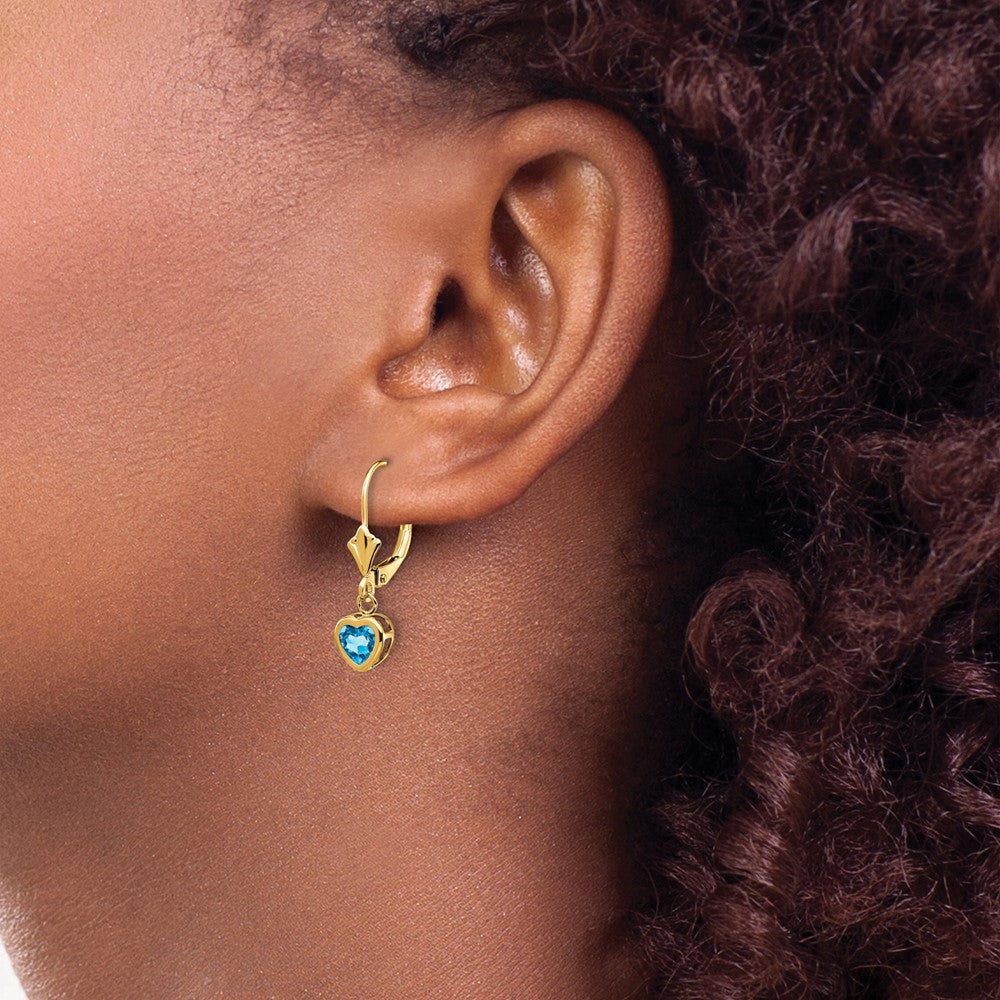 14k 5mm Heart Blue Topaz Earrings