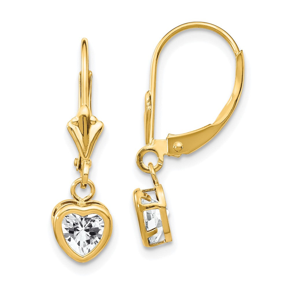 14k 5mm Heart Cubic Zirconia Earrings - 2