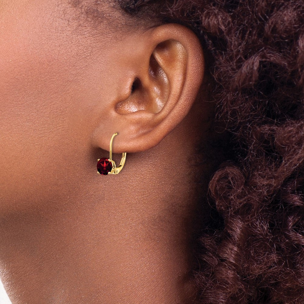 14k 6mm Garnet Leverback Earrings - 2