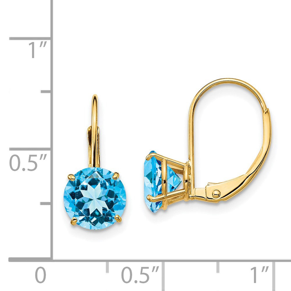 14k 7mm Blue Topaz Leverback Earrings