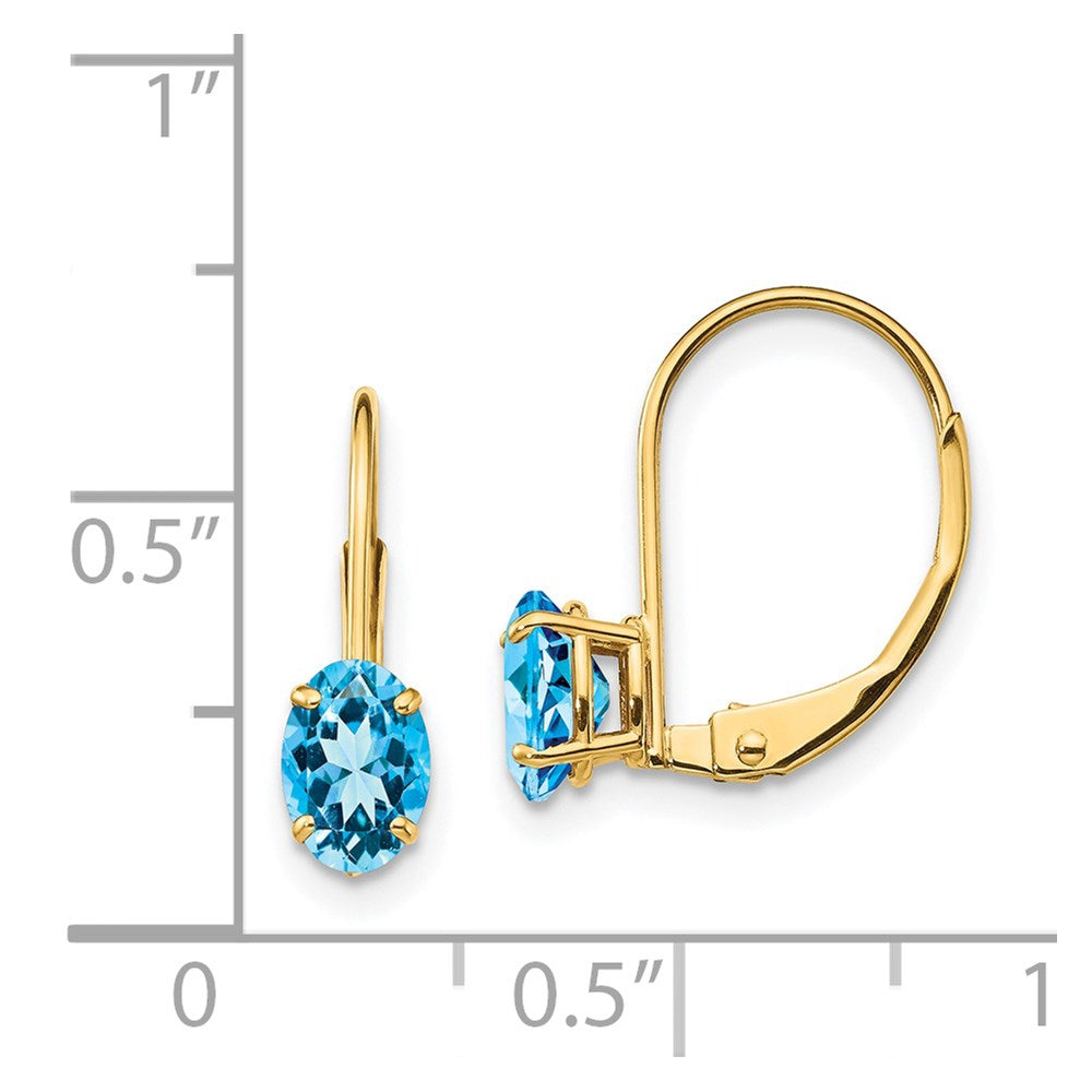 14k 6x4mm Oval Blue Topaz Leverback Earrings