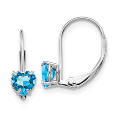 14k White Gold 5mm Heart Aquamarine Leverback Earrings