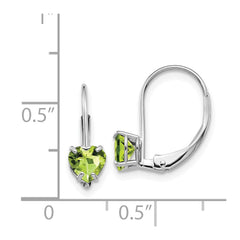 14k White Gold 5mm Heart Peridot Leverback Earrings