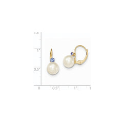 14k 7-7.5mm White Round FW Cultured Pearl Tanzanite Leverback Earrings