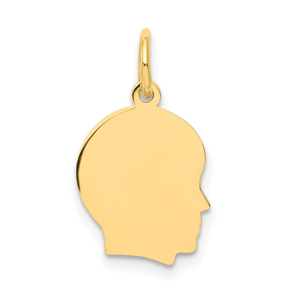 14k Plain Small .035 Gauge Facing Right Engravable Boy Head Charm - 2