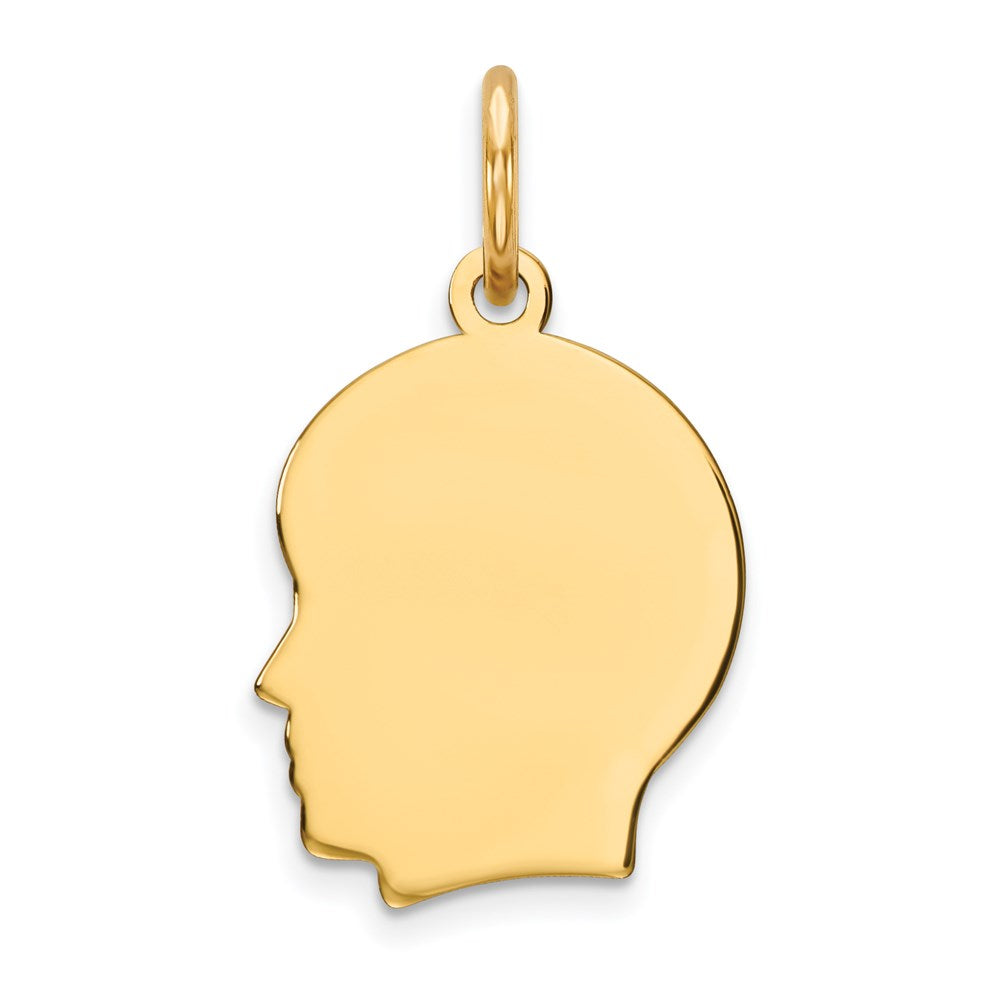 14k Plain Small .018 Gauge Facing Left Engravable Boy Head Charm - 2